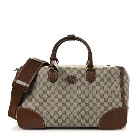 GG Supreme Monogram Azalea Calfskin Retro Interlocking G Duffle Bag Beige Ebony Brown Sugar