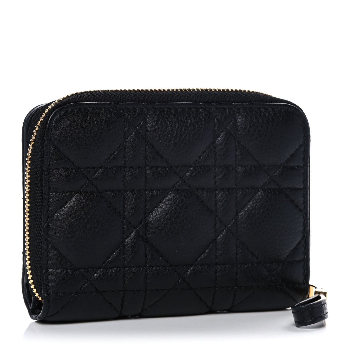 Grained Calfskin Supple Cannage Caro Scarlet Zipped Wallet Black
