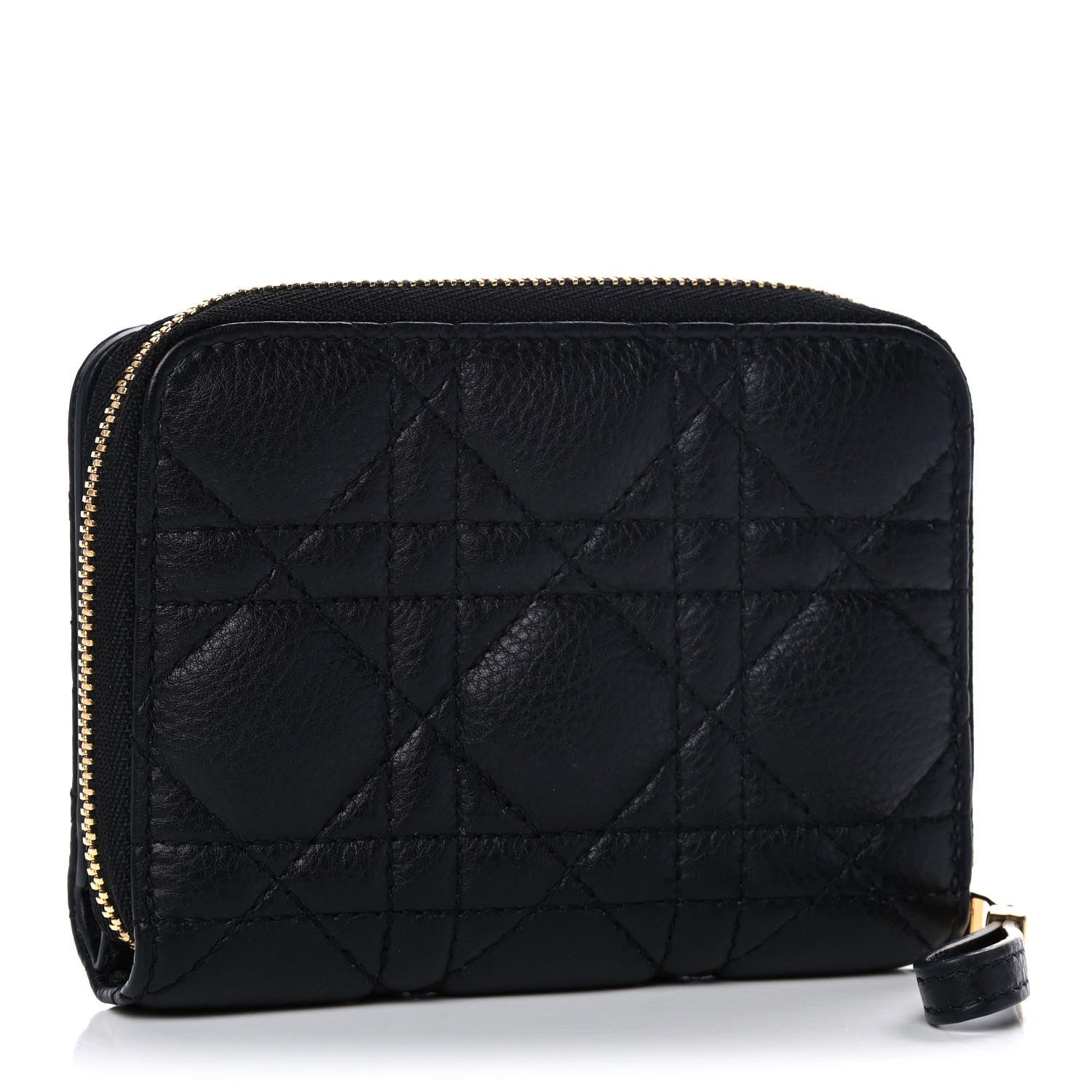 Christian Dior Grained Calfskin Supple Cannage Caro Scarlet Zipped Wallet Black 3 of 10