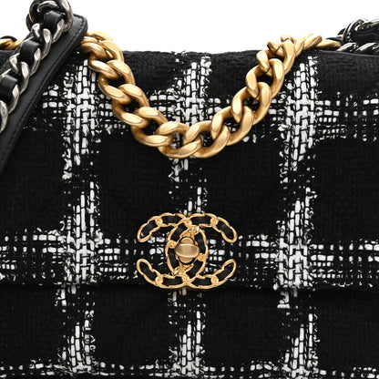 Chanel Tweed Quilted Medium Chanel 19 Flap Black White 7 of 8