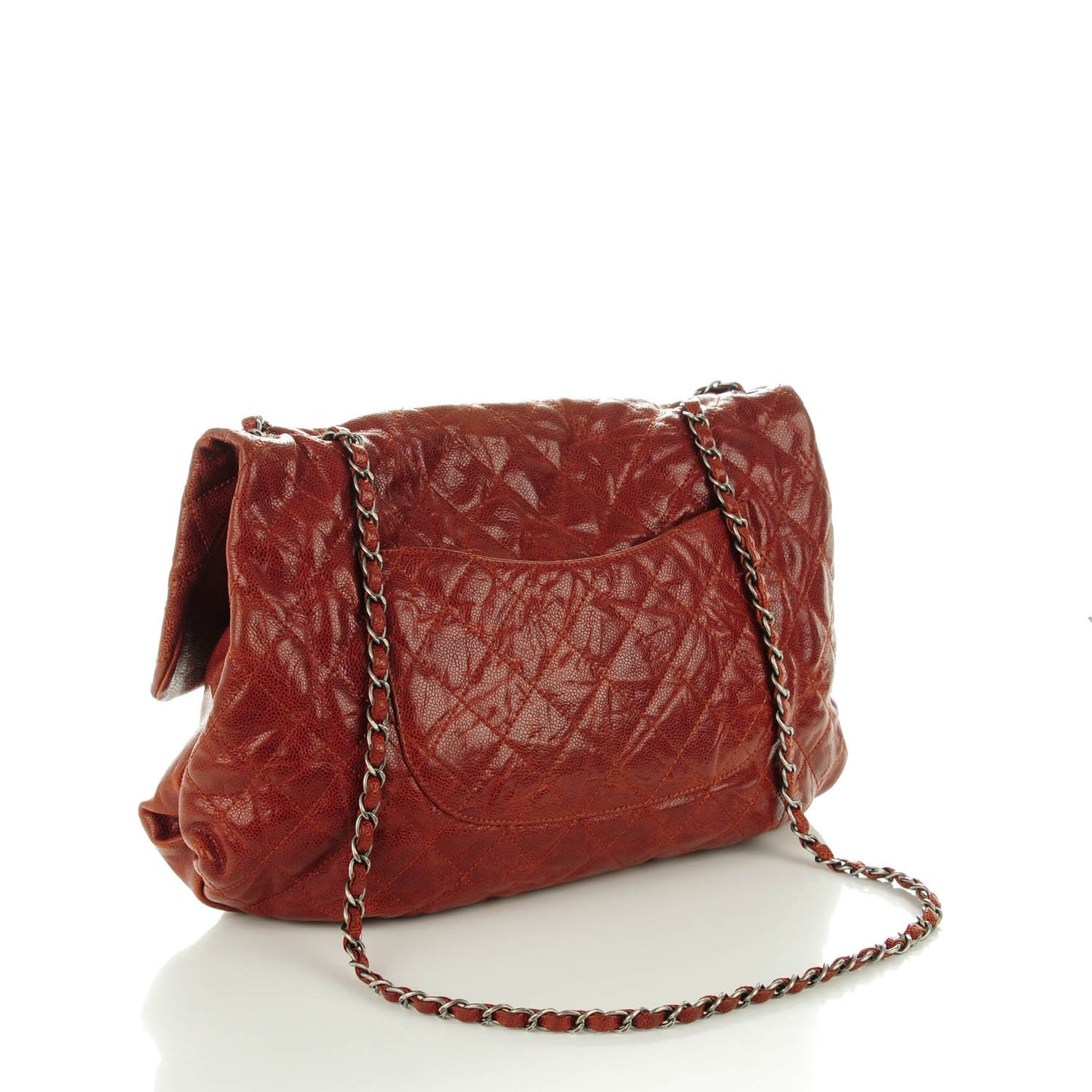 Grained Calfskin Quilted Maxi Elastic Flap Brown