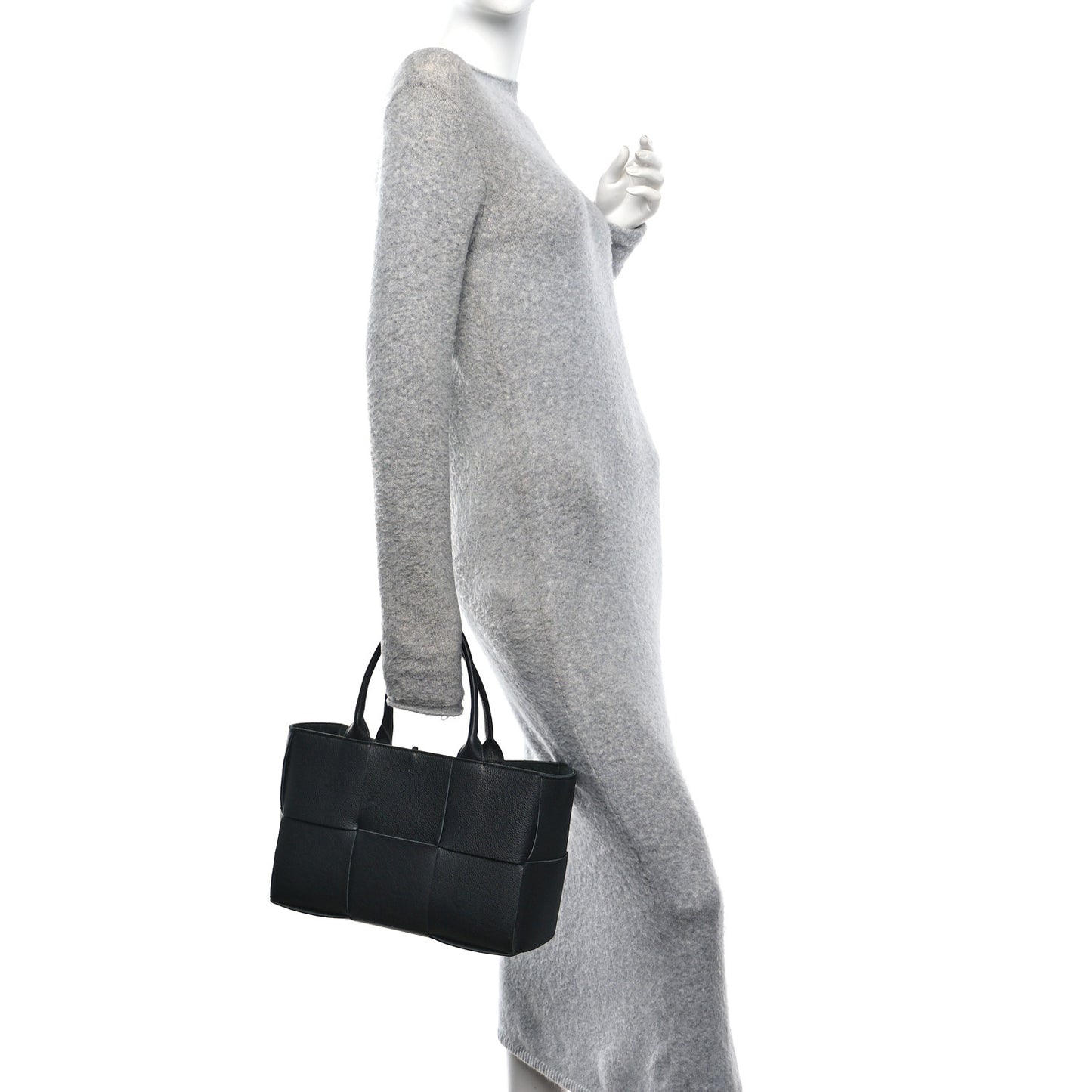 Grained Calfskin Intrecciato Small Arco Tote Black