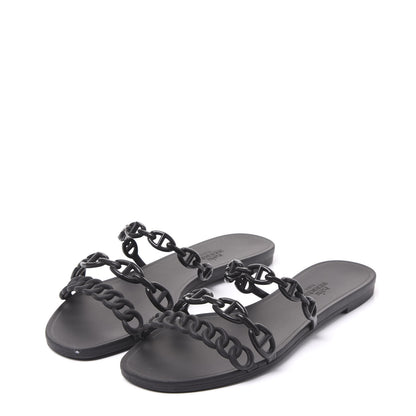 Hermes Rubber Chaine d'Ancre Rivage Sandals 37 Black 2 of 9