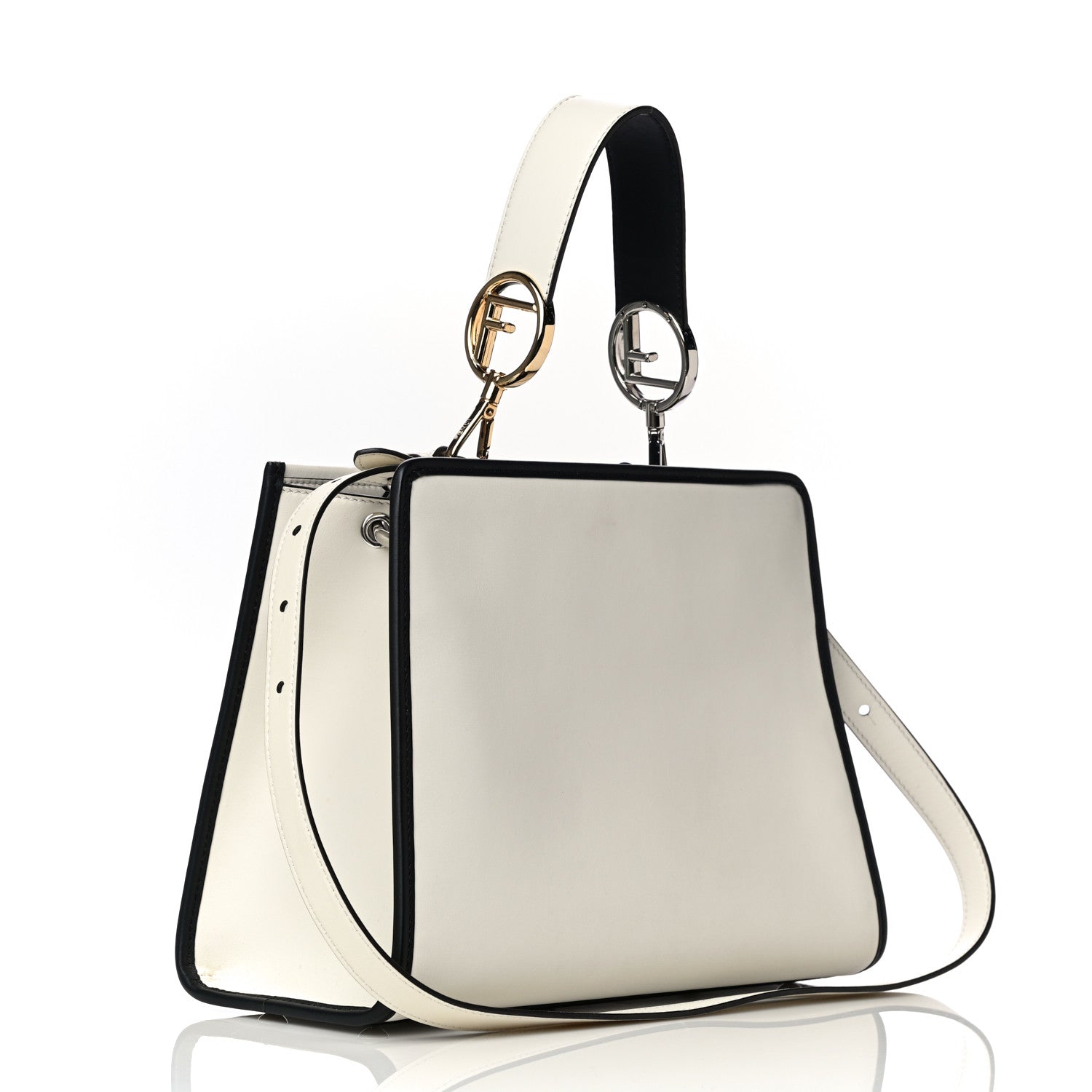 Fendi Vitello Century Opaco F is Fendi Bi-Color Small Runaway Satchel White Ice Black 3 of 13