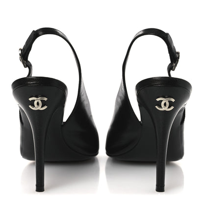 Chanel Goatskin Slingback Sandals 39.5 Black 6 of 12