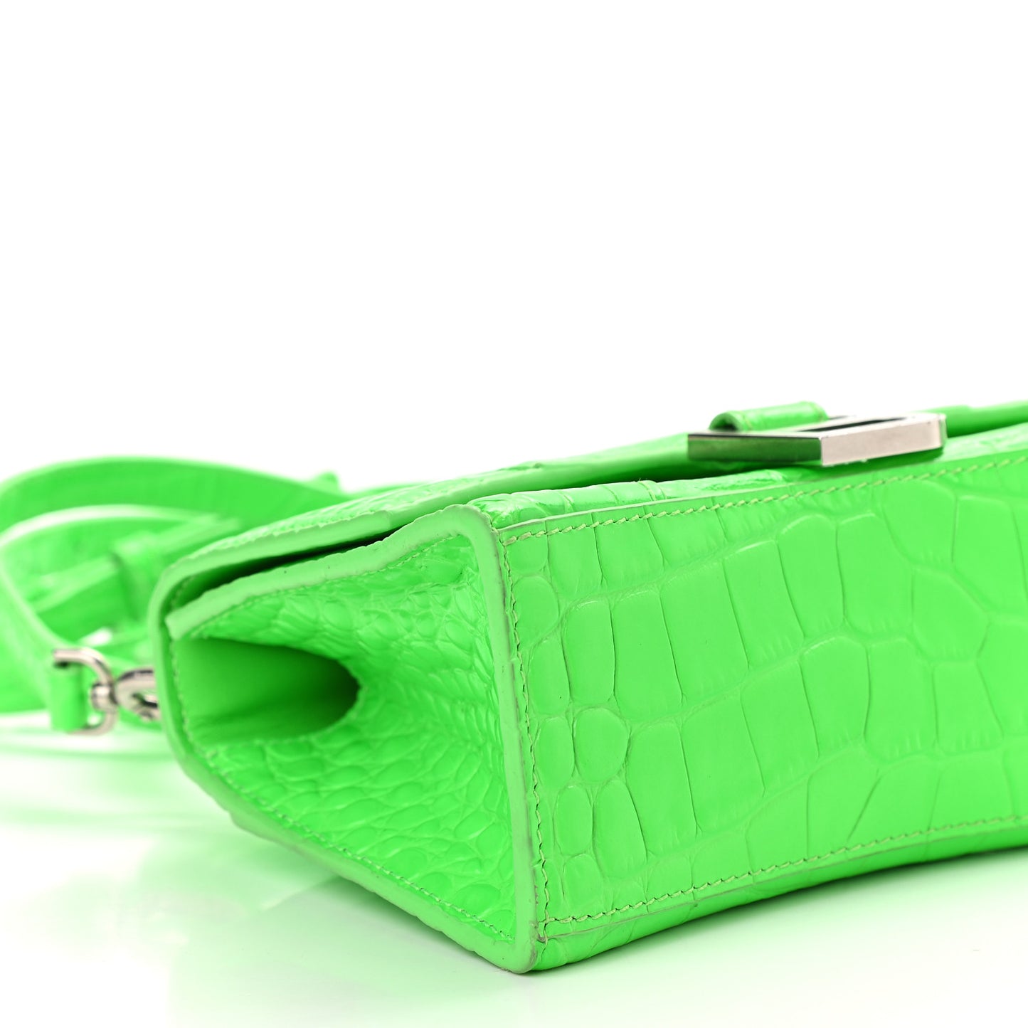 Shiny Calfskin Crocodile Embossed Hourglass Top Handle Bag XS Fluo Green