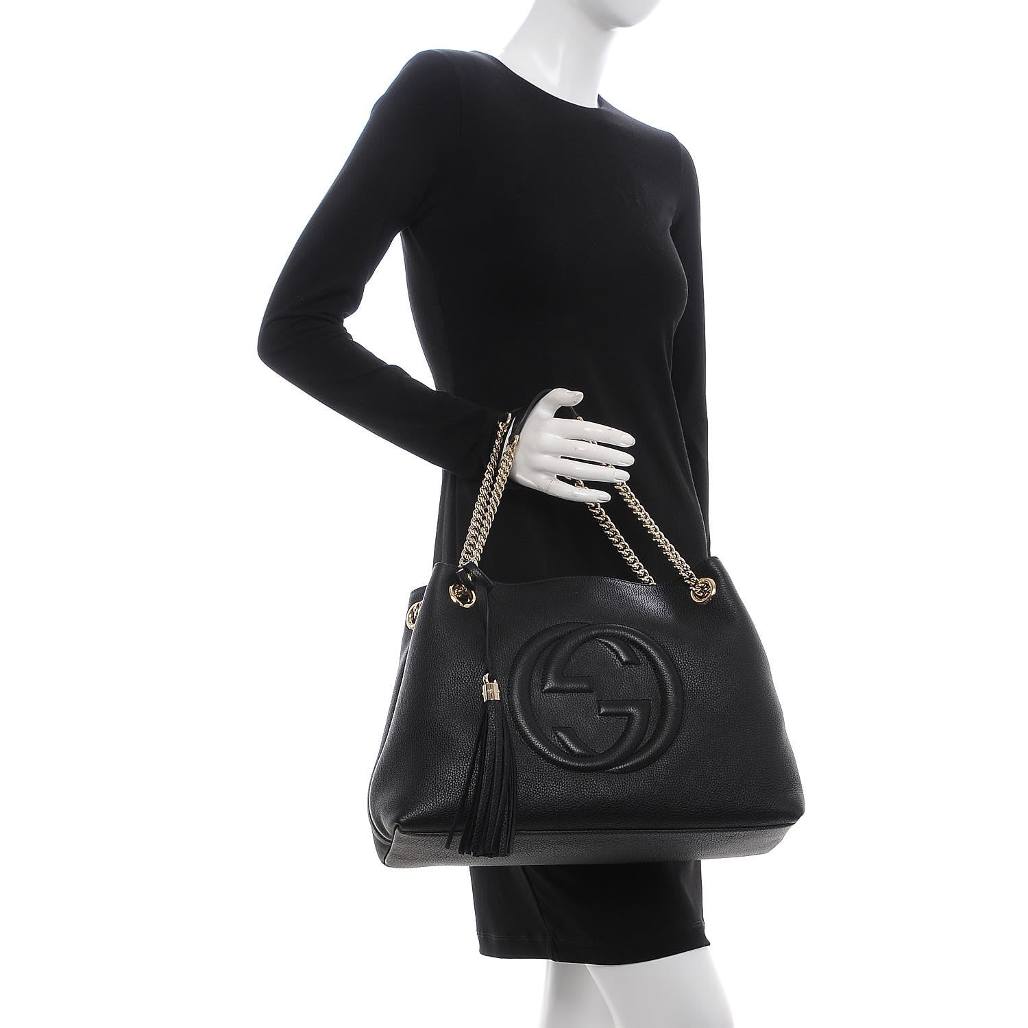 Gucci Pebbled Calfskin Medium Soho Chain Shoulder Bag Black 2 of 7