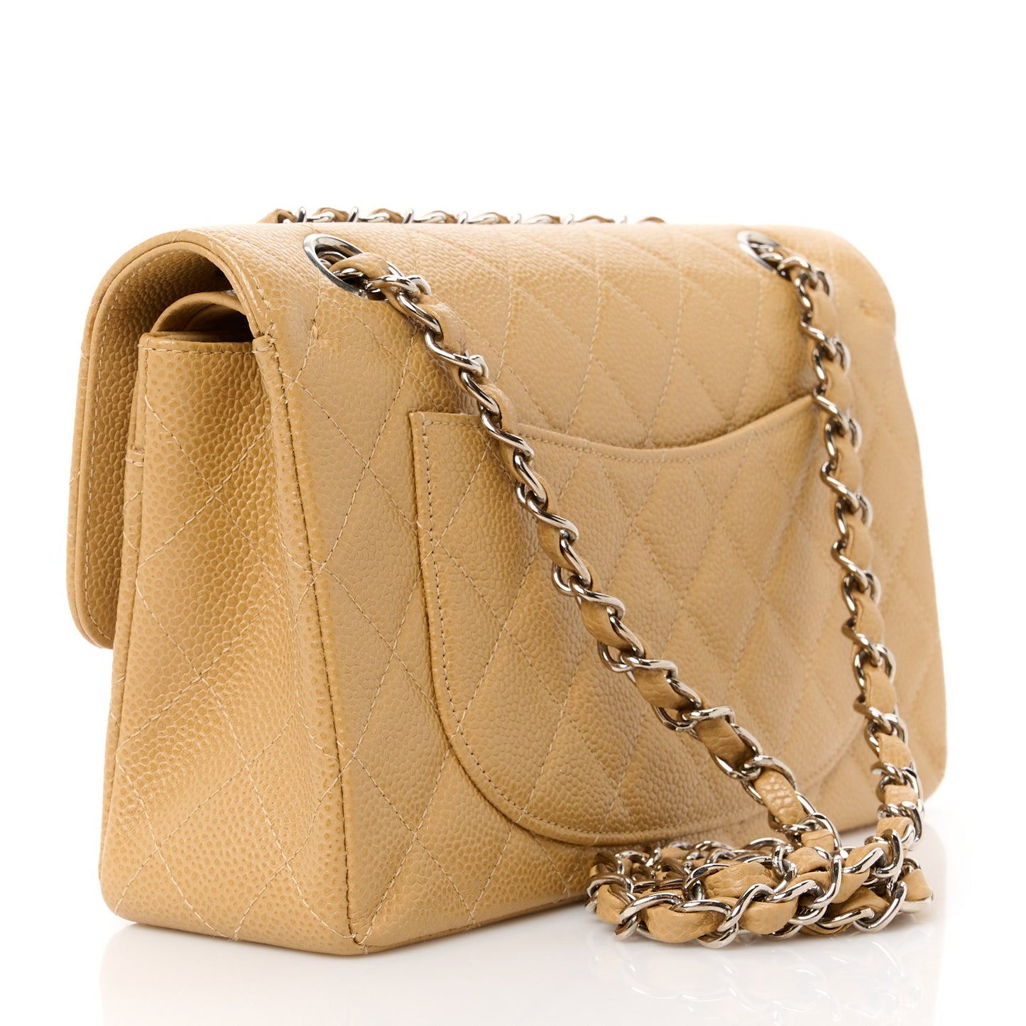 Caviar Quilted Small Double Flap Dark Beige