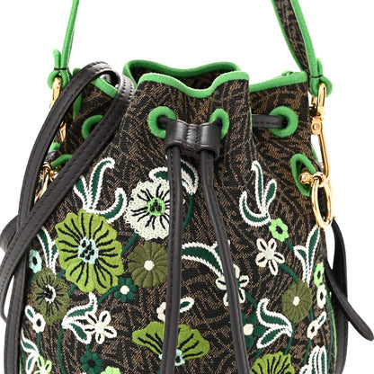 Fendi X SARAH COLEMAN Vitello Grace Fabric Jacquard FF Vertigo Fiori Embroidered Mini Mon Tresor Bucket Bag Tobacco 8 of 10