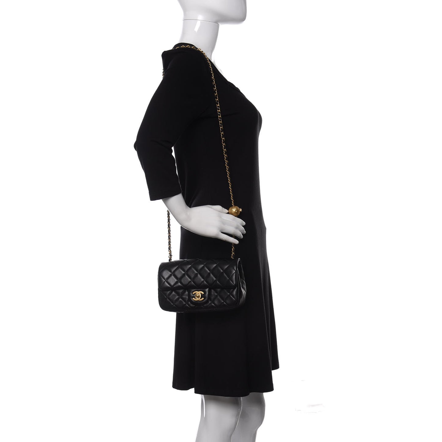 Lambskin Quilted Mini Rectangular Pearl Crush Flap Black