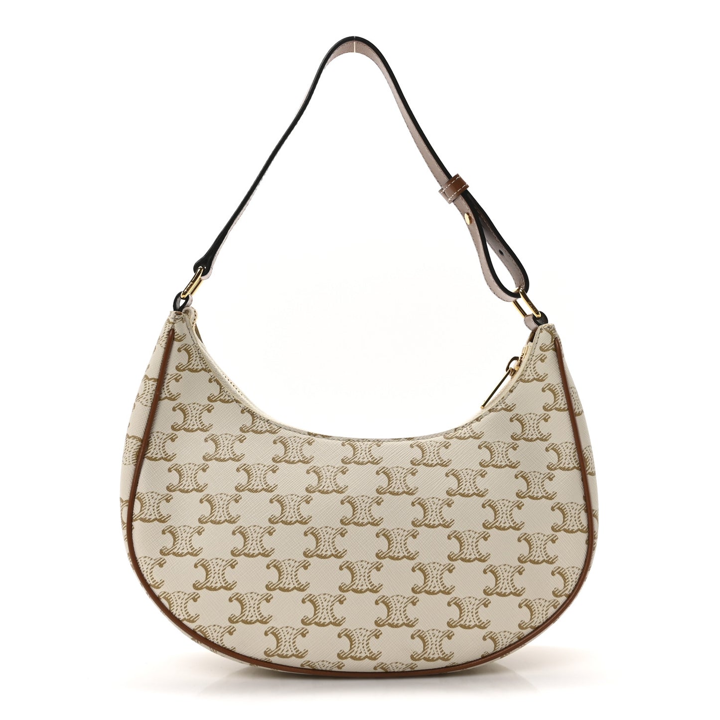 Canvas Calfskin Ava Triomphe Shoulder Bag White