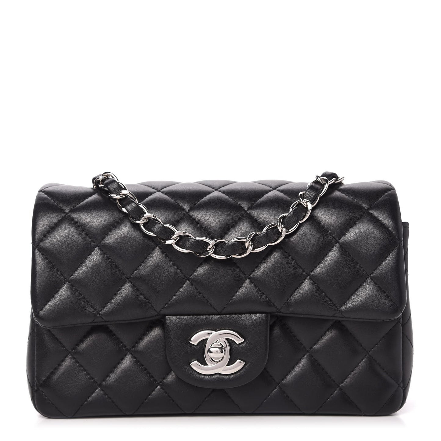 Lambskin Quilted Mini Rectangular Flap Black