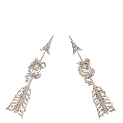 Chanel Crystal Pearl CC Arrow Clip On Earrings Gold 1 of 5
