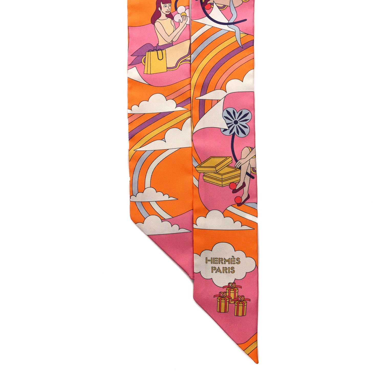 Hermes Silk Carres Volants Twilly Orange Rose Malaba 2 of 4
