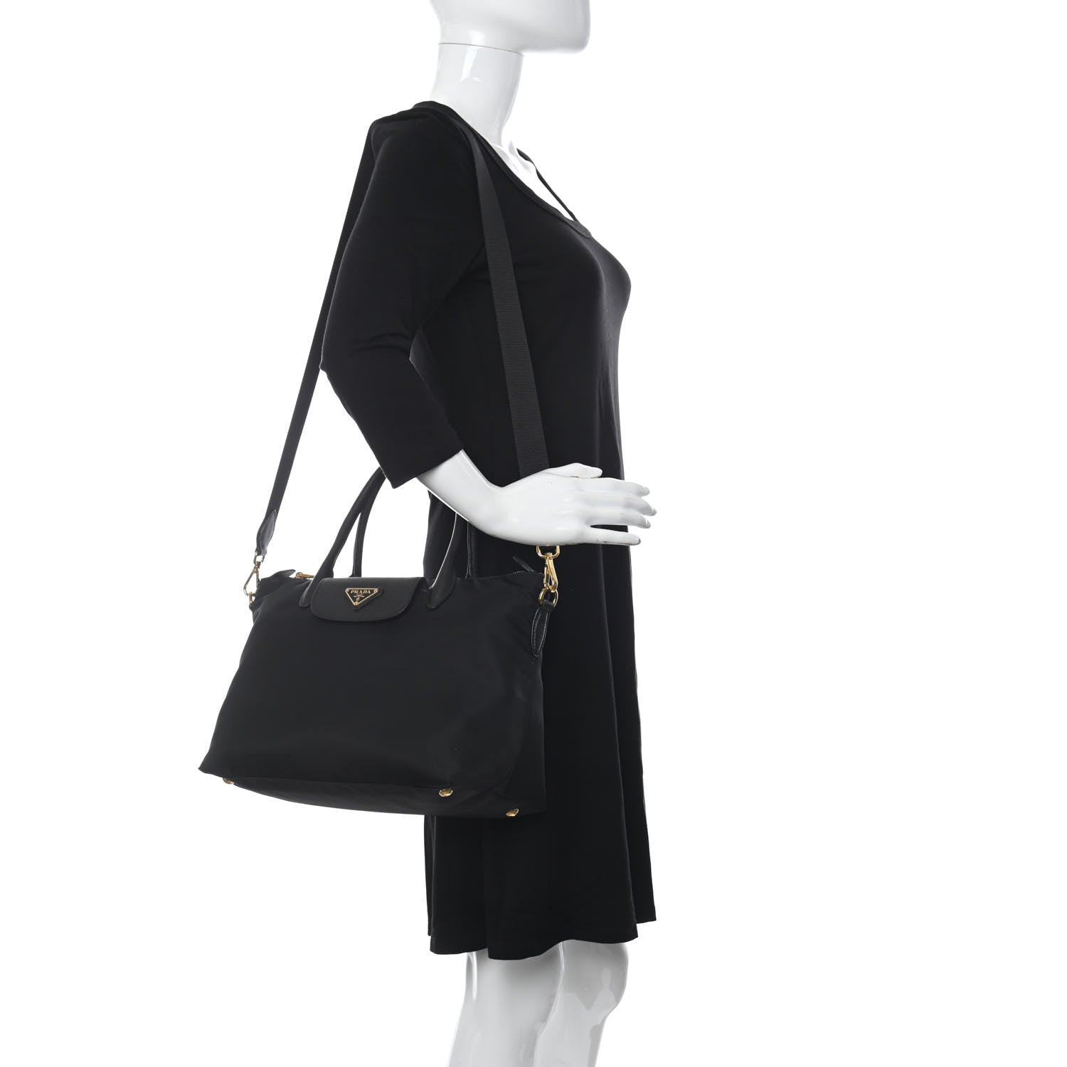 Prada Tessuto Nylon Saffiano Tote Black 2 of 12