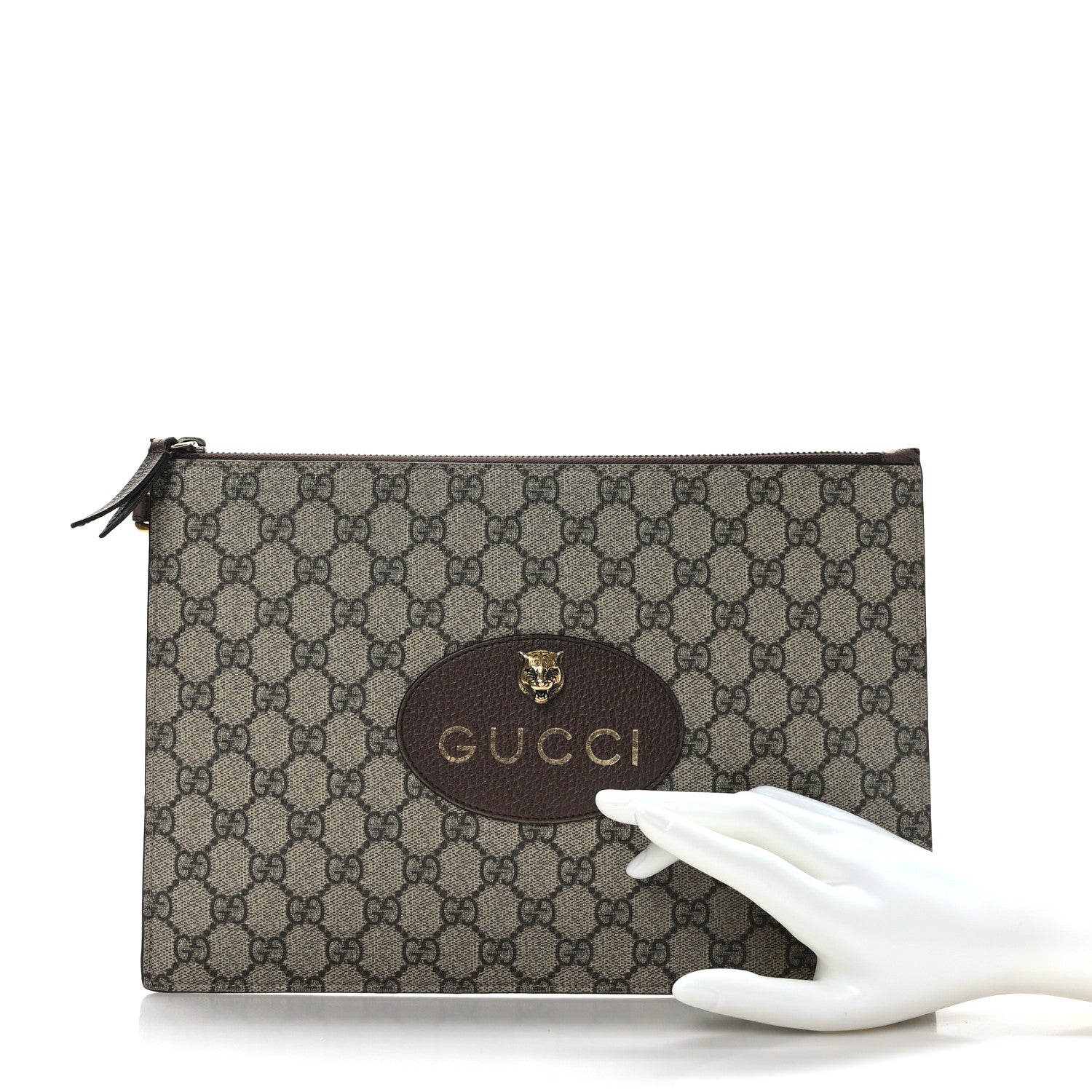 Gucci GG Supreme Monogram Neo Vintage Zip Wristlet Pouch Beige New Acero Crop 2 of 6
