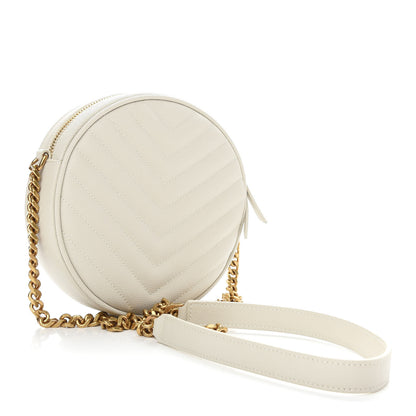 Saint Laurent Grain De Poudre Matelasse Chevron Quilted Round Vinyle Camera Bag Blanc Vintage 3 of 9