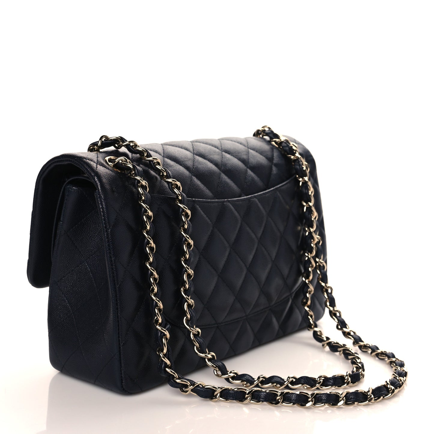 Caviar Quilted Jumbo Double Flap Navy Blue