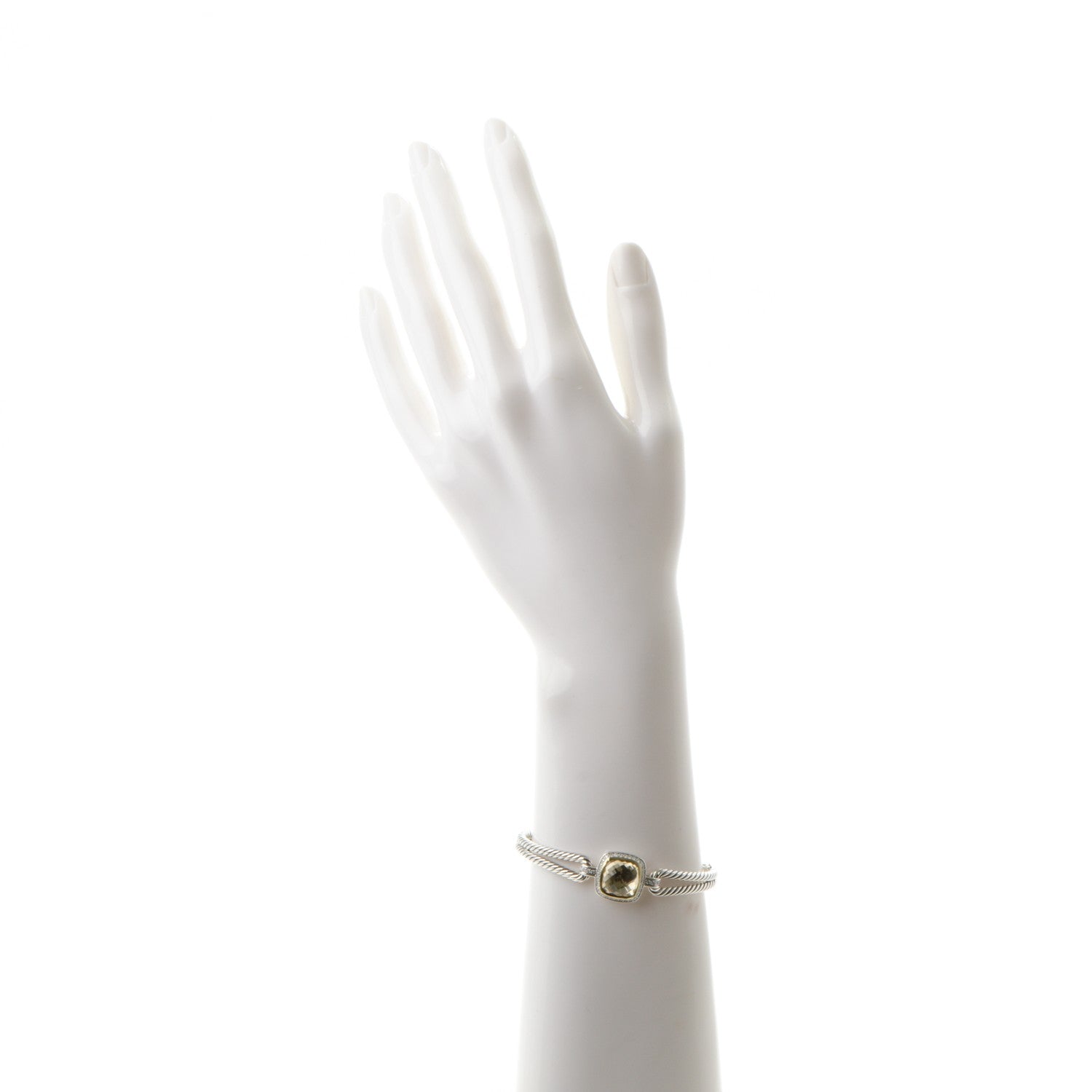 David Yurman Sterling Silver 18K Yellow Gold Diamond Champagne Citrine 11mm Albion Cable Bracelet 2 of 5