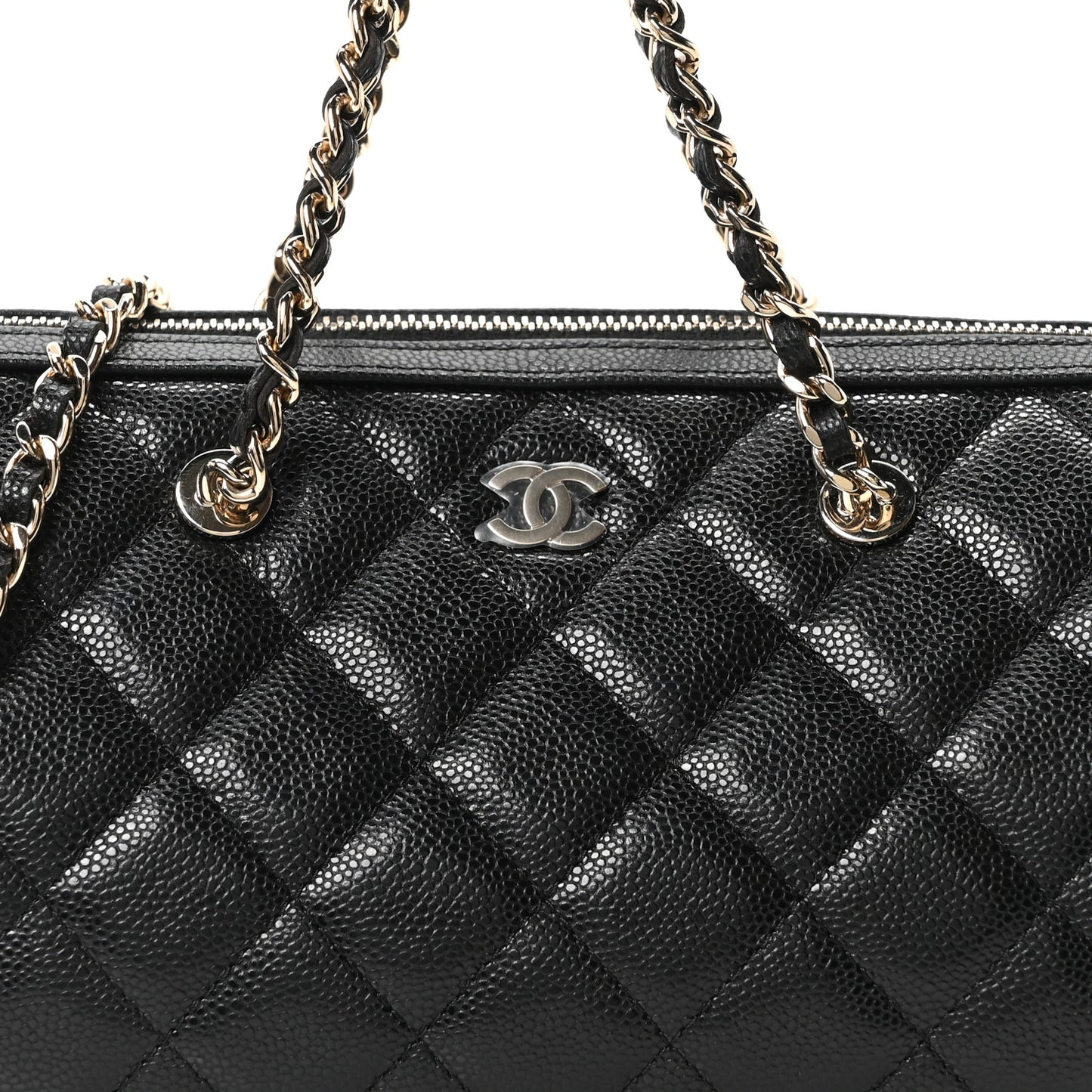 Caviar Quilted Barrel Clutch With Chain Black