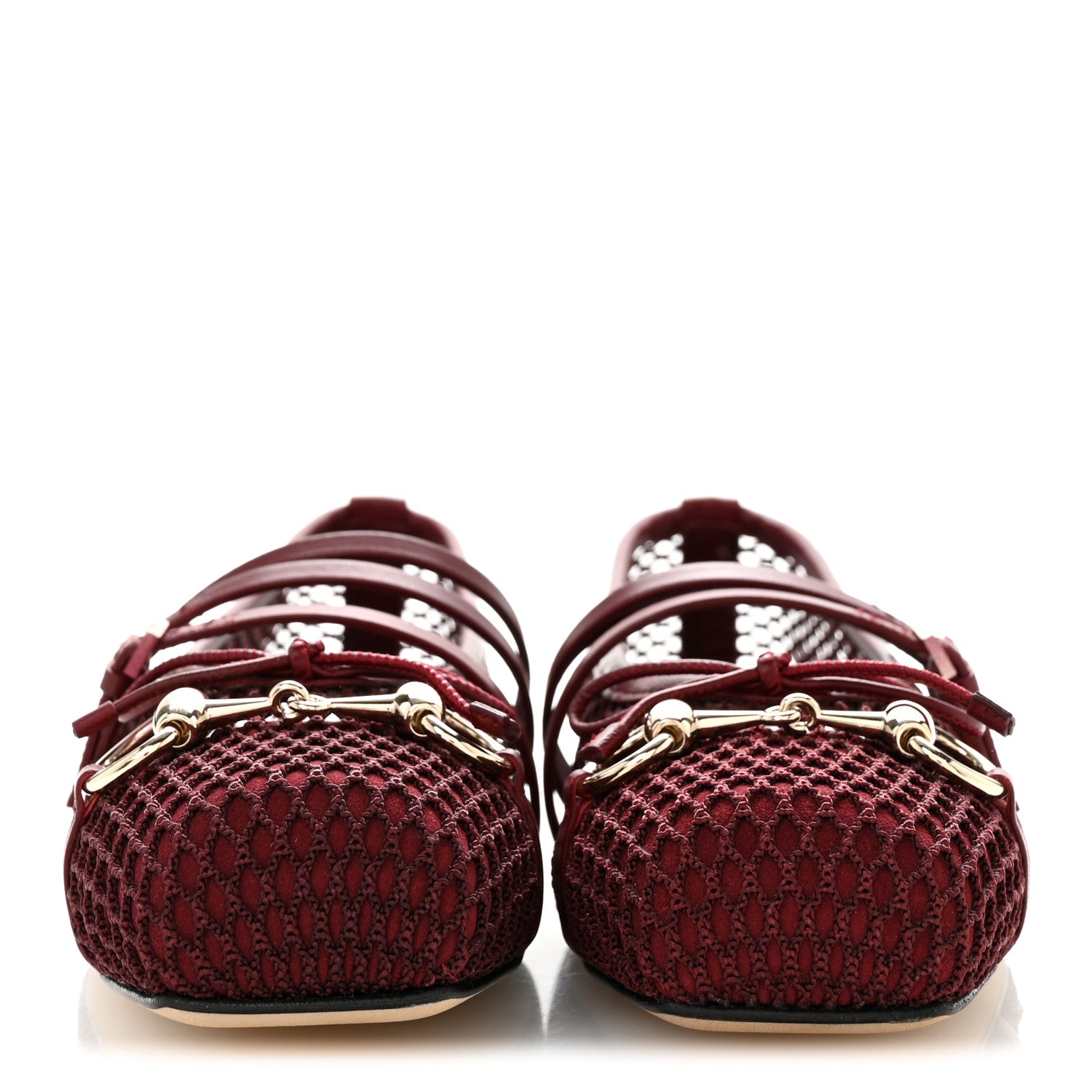 Gucci Video Net Nappa Horsebit Ballerina Flats 37.5 Rosso Ancora 3 of 10