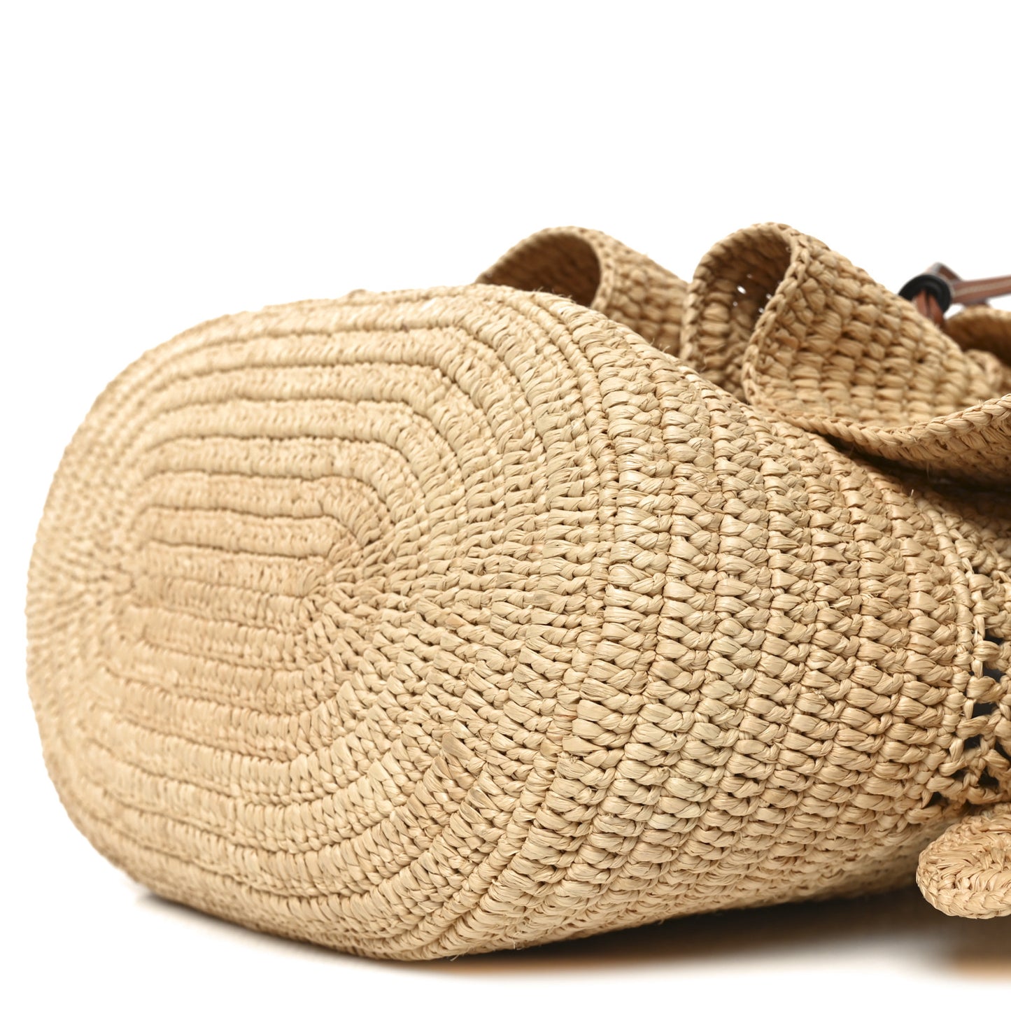 Raffia Calfskin Paulas Ibiza Balloon Ruffle Basket Tote Bag Natural Tan