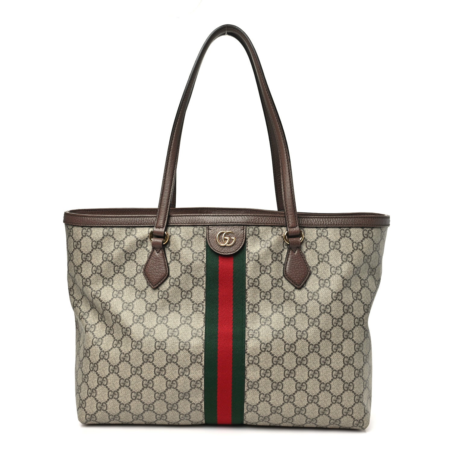 Gucci GG Supreme Monogram Textured Calfskin Web Medium Ophidia Shopping Tote Beige Ebony New Acero 1 of 11