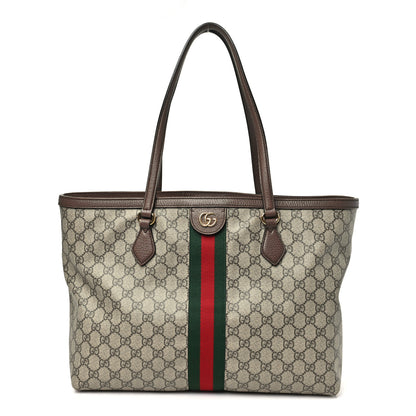 Gucci GG Supreme Monogram Textured Calfskin Web Medium Ophidia Shopping Tote Beige Ebony New Acero 1 of 11