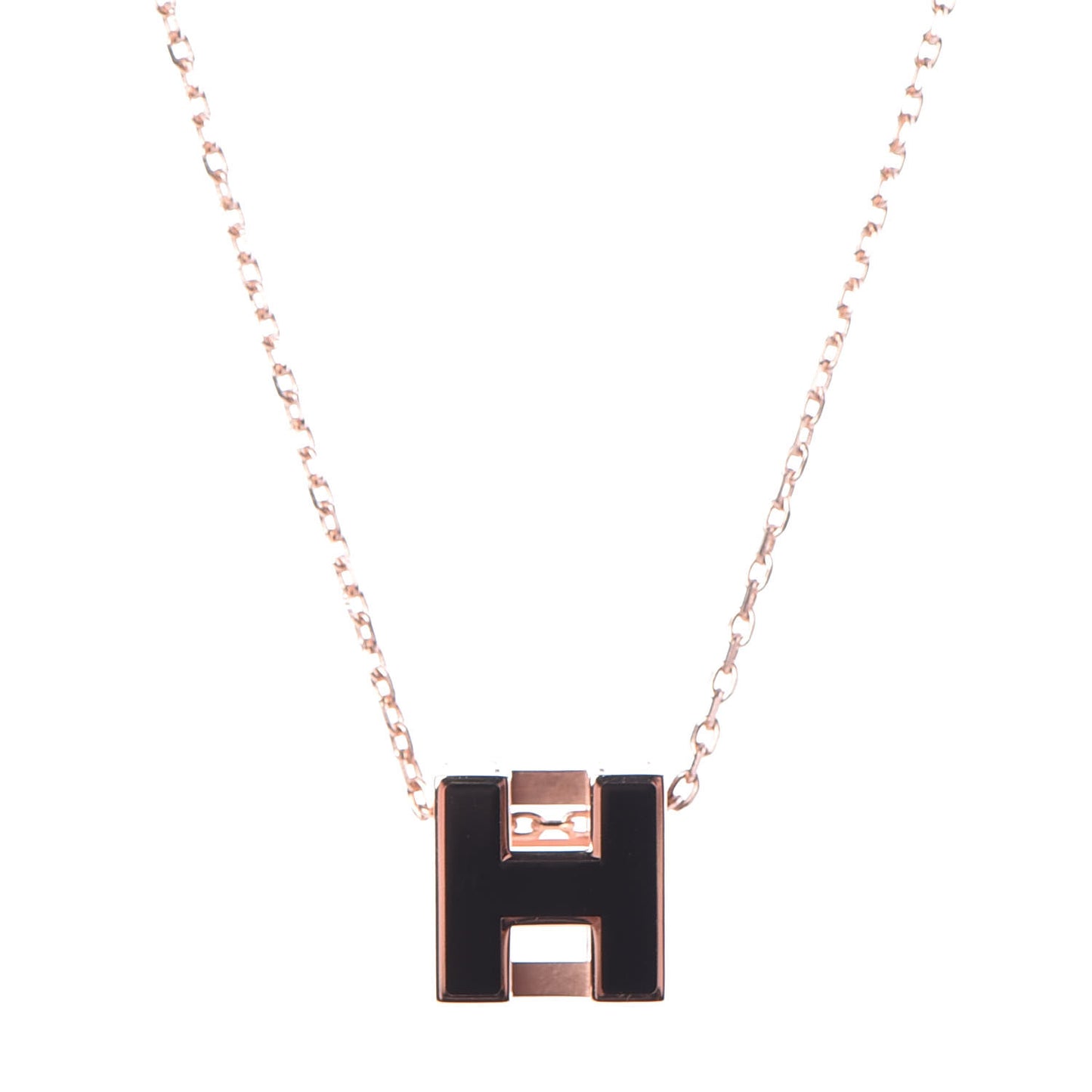 Rose Gold Lacquered Cage d'H Pendant Necklace Black