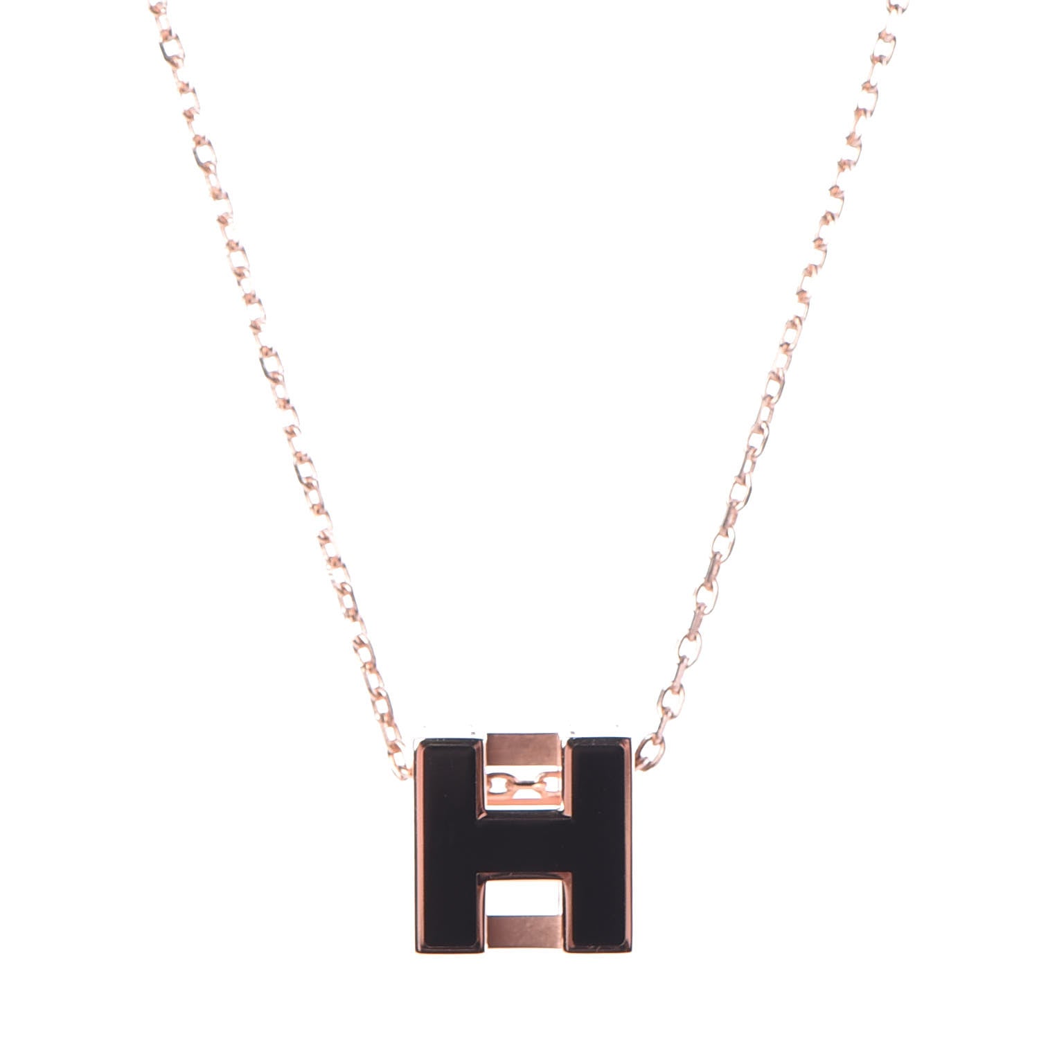 Hermes Rose Gold Lacquered Cage d'H Pendant Necklace Black 4 of 7