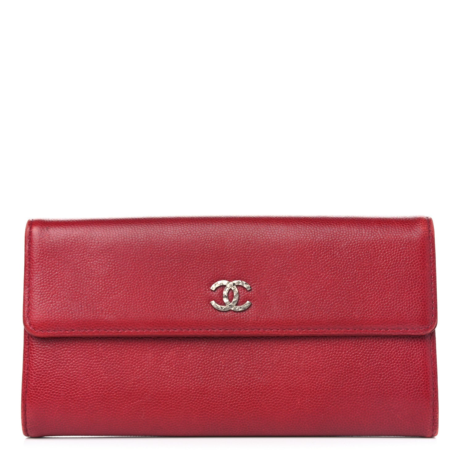 Chanel Caviar Sevruga CC Large Gusset Flap Wallet Red 1 of 11