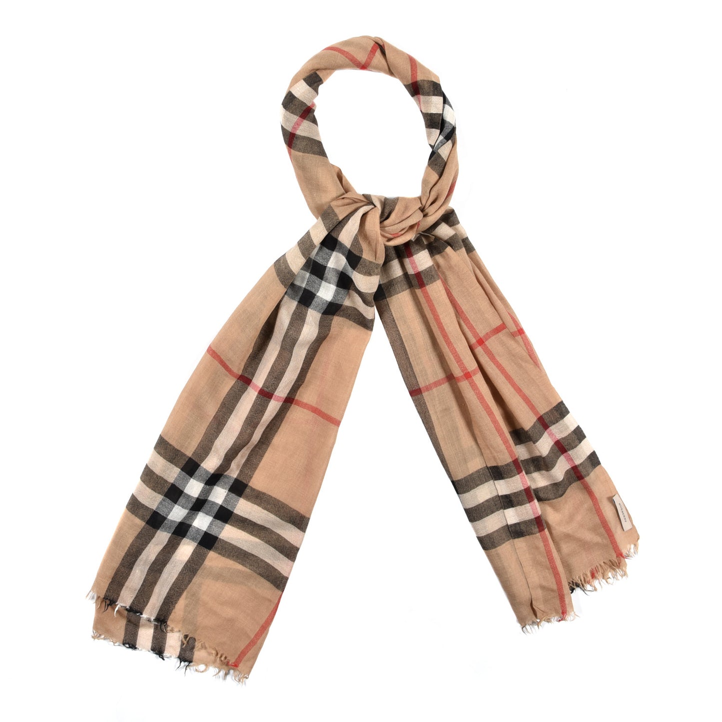 Wool Silk Gauze Giant Check Lightweight Scarf Camel