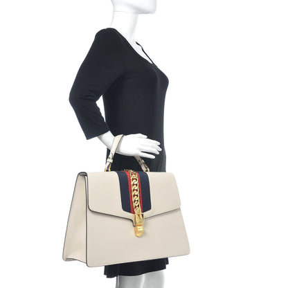 Gucci Calfskin Maxi Sylvie Top Handle Bag White 2 of 14