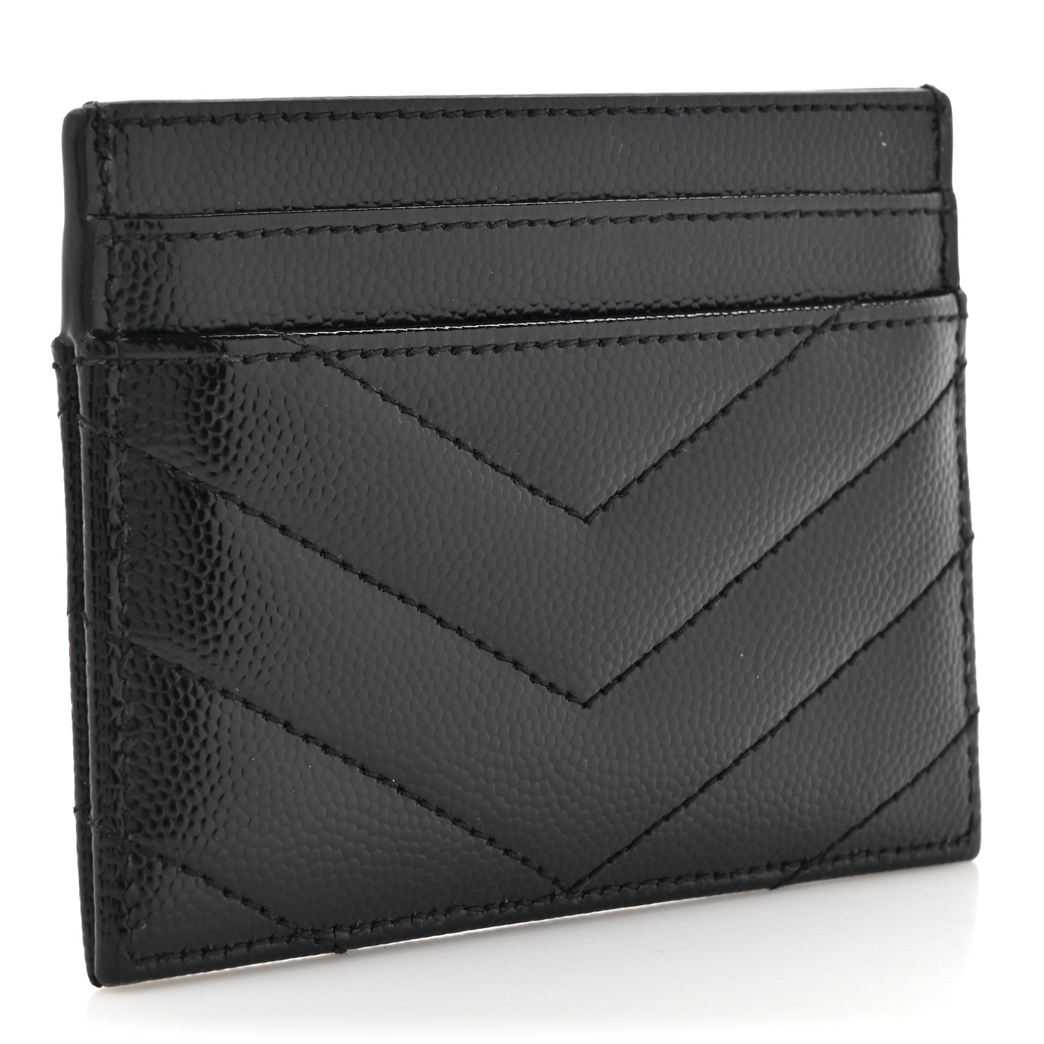 Saint Laurent Grain De Poudre Matelasse Chevron Monochrome Monogram Credit Card Case Black 3 of 7