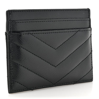 Saint Laurent Grain De Poudre Matelasse Chevron Monochrome Monogram Credit Card Case Black 3 of 7