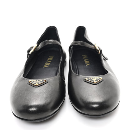 Prada Nappa Metal Triangle Logo Ballet Flats 39.5 Black 3 of 9