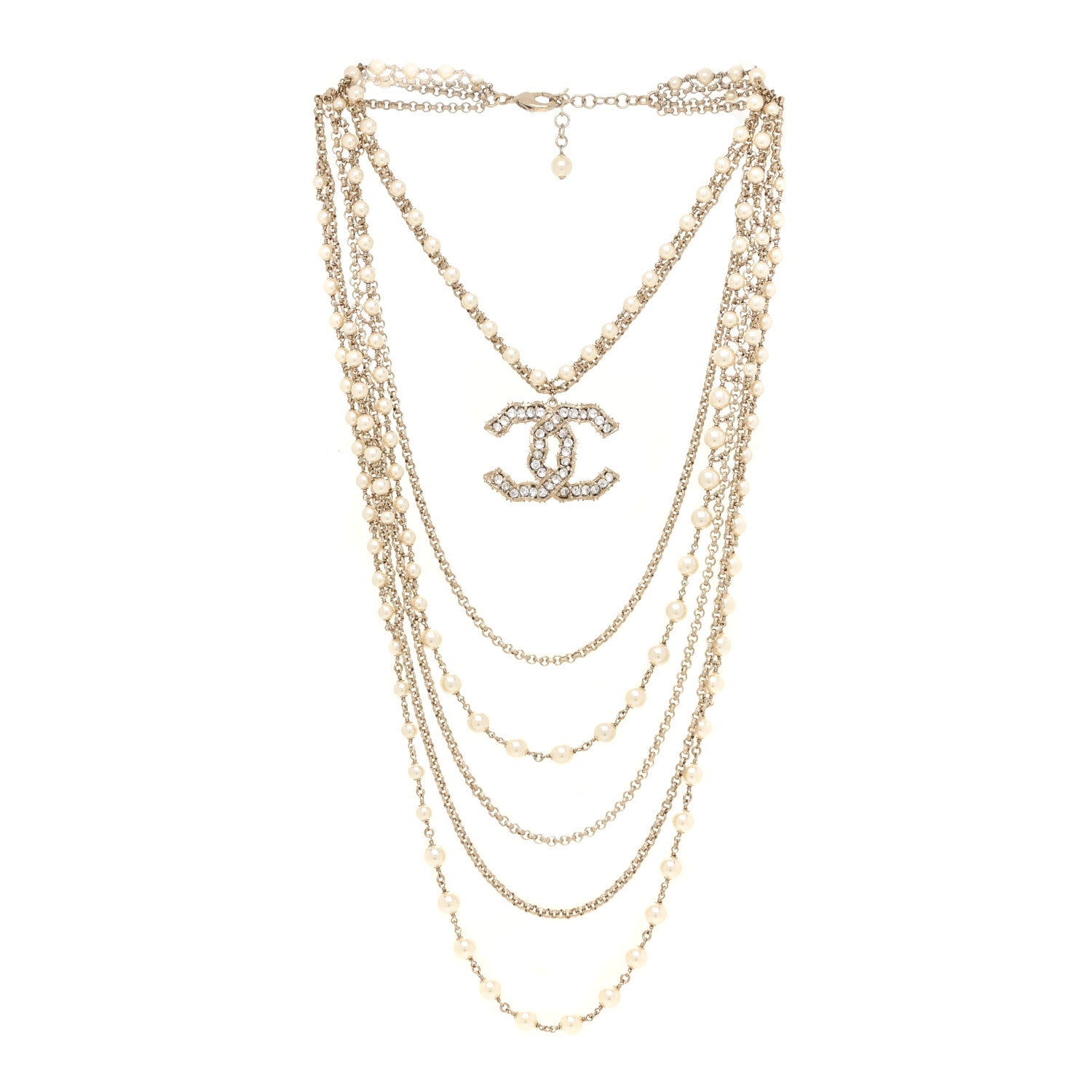 Chanel Pearl Crystal CC Camellia Express Multi Strand Necklace Gold 3 of 4