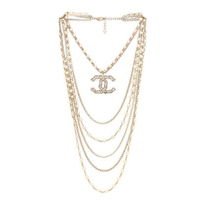 Chanel Pearl Crystal CC Camellia Express Multi Strand Necklace Gold 3 of 4
