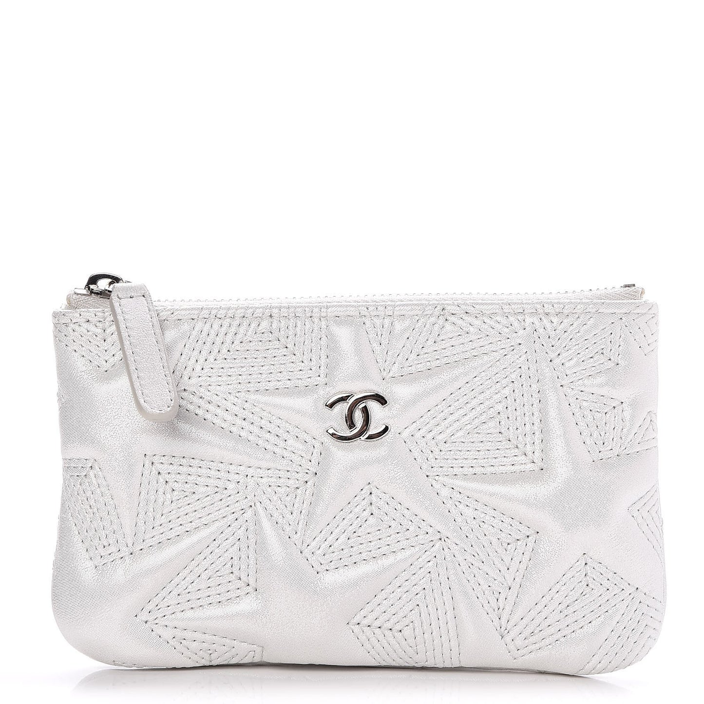 Metallic Lambskin Star Embossed Coin Purse Case Silver