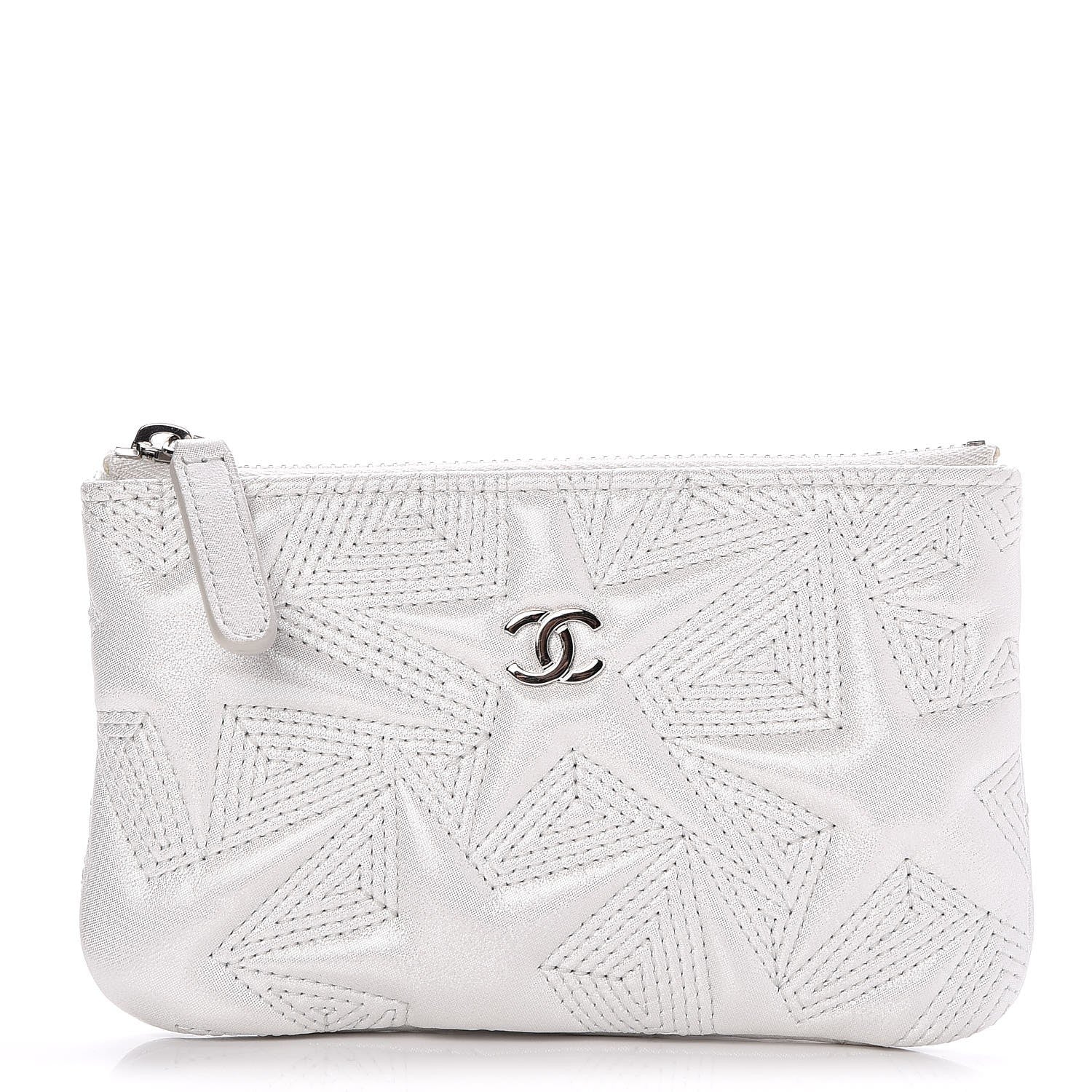 Chanel Metallic Lambskin Star Embossed Coin Purse Case Silver 1 of 8