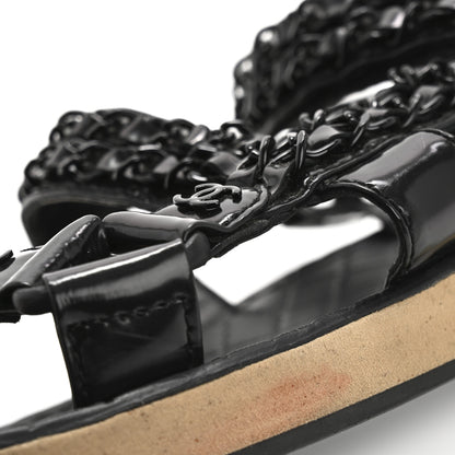 Chanel Laminated Goatskin Chain Sandals 38.5 Black 11 of 12