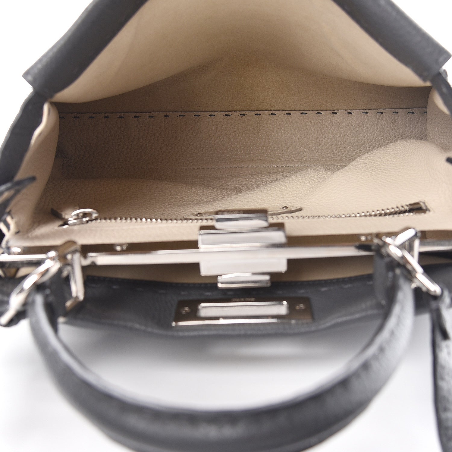 Fendi Cuoio Romano Selleria Bi-Color Medium Peekaboo Iconic Satchel Asfalto Latte 7 of 22