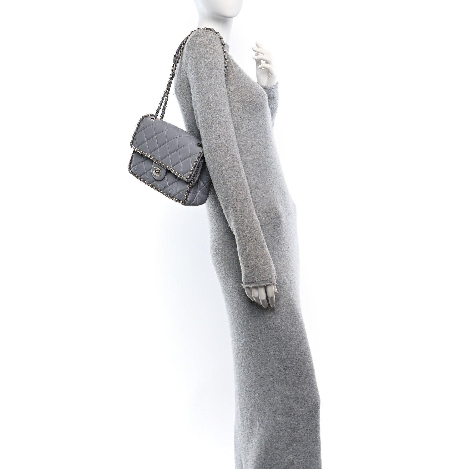 Chanel Crumpled Calfskin Medium Chain All Over Flap Grey 2 of 11