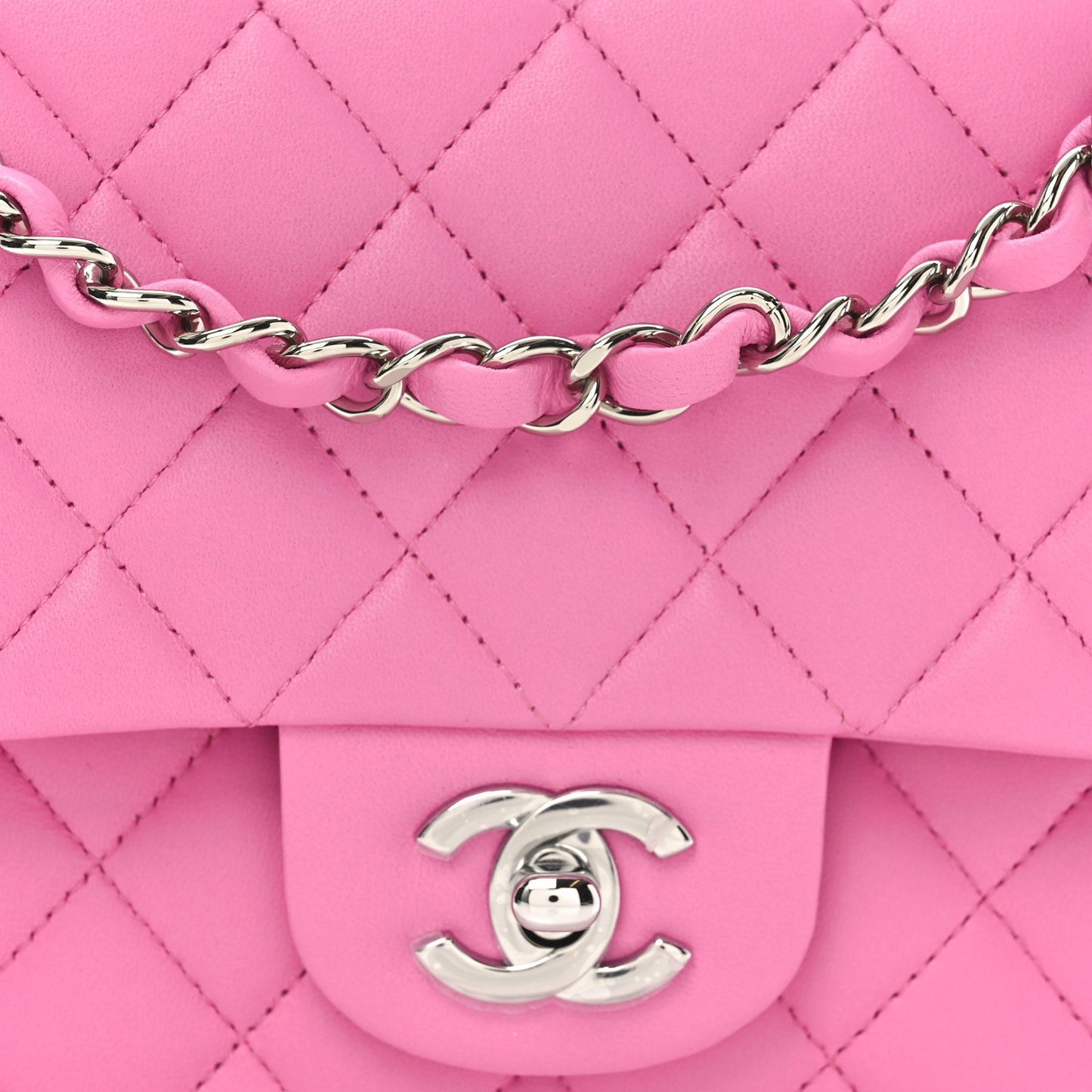 Lambskin Quilted Medium Double Flap Pink