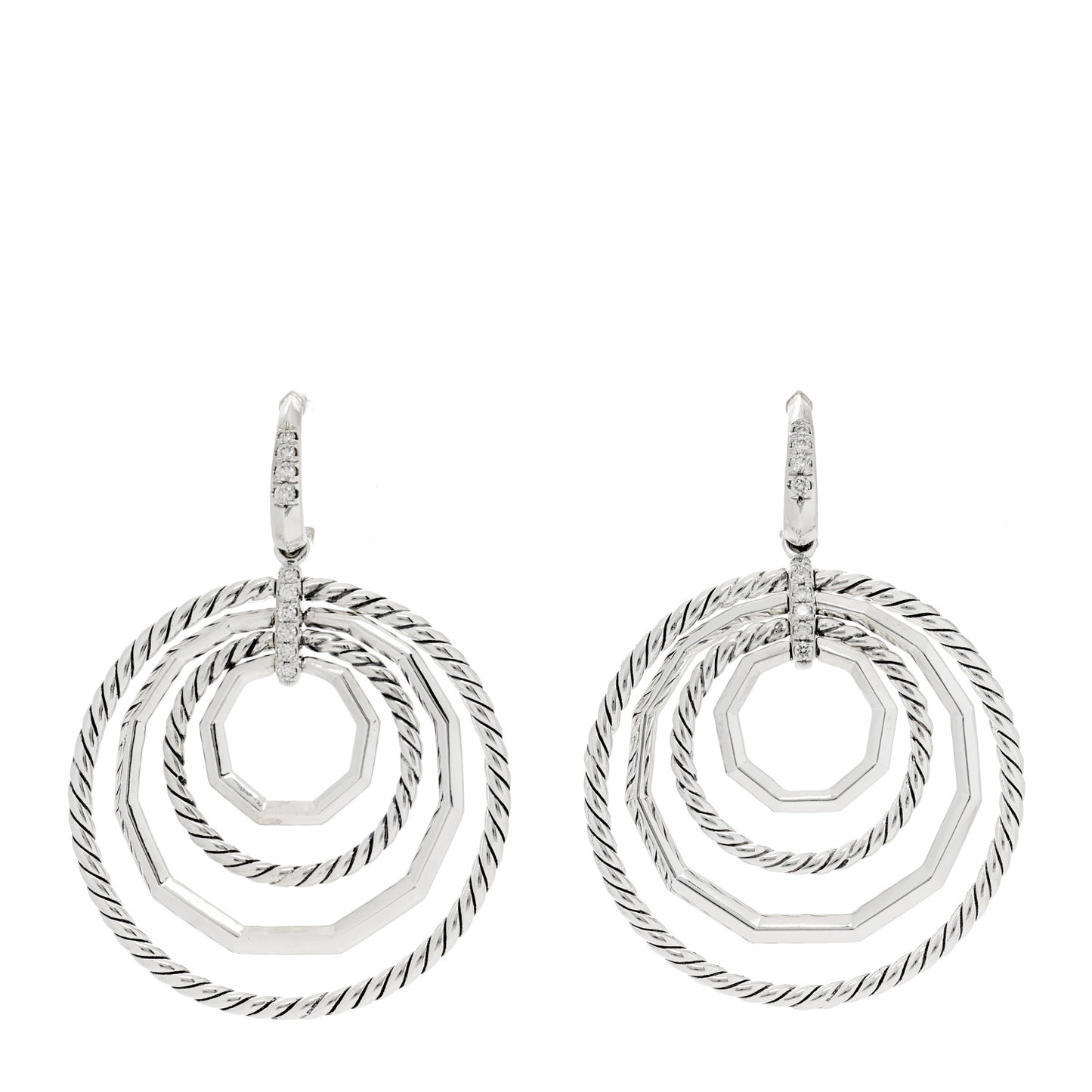 Sterling Silver Diamond Large Stax Drop Earrings