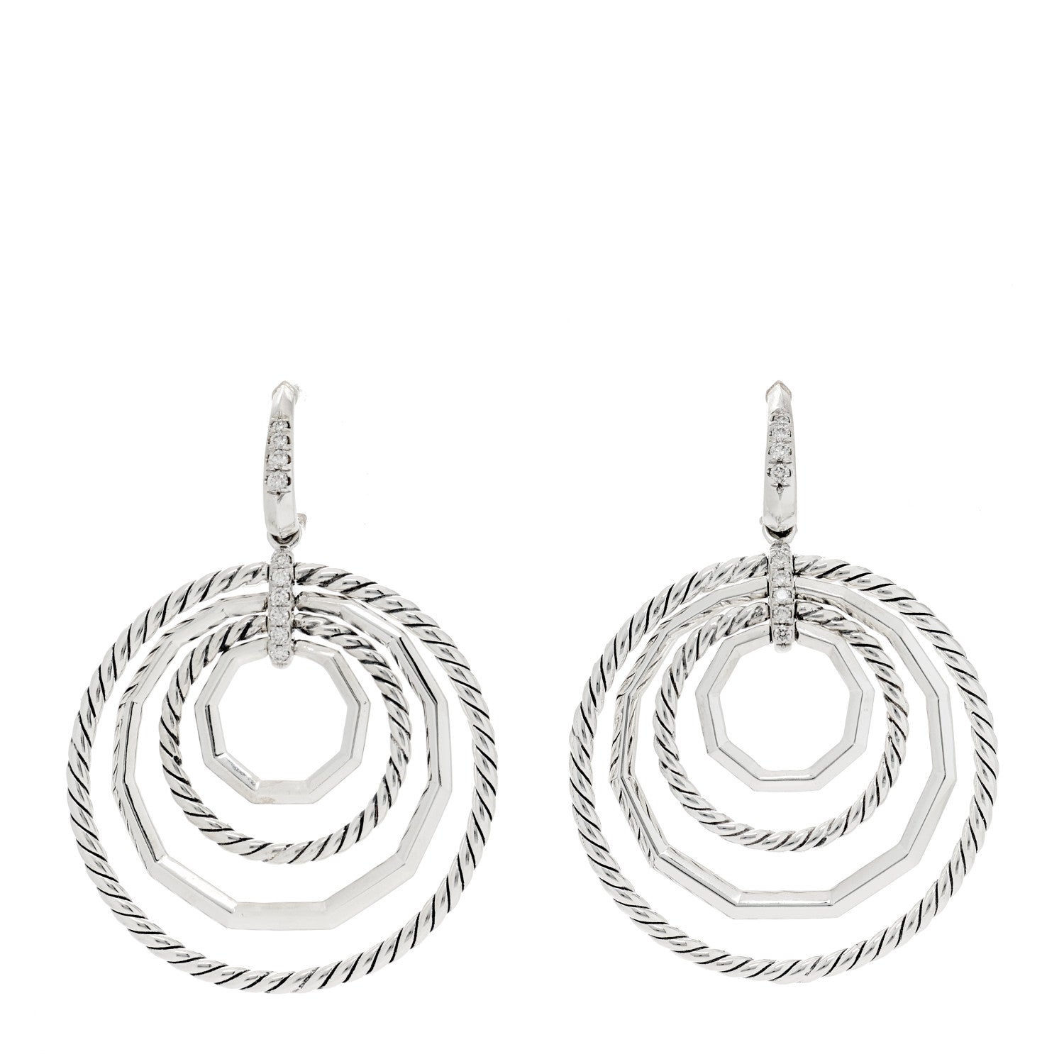 David Yurman Sterling Silver Diamond Large Stax Drop Earrings 1 of 4