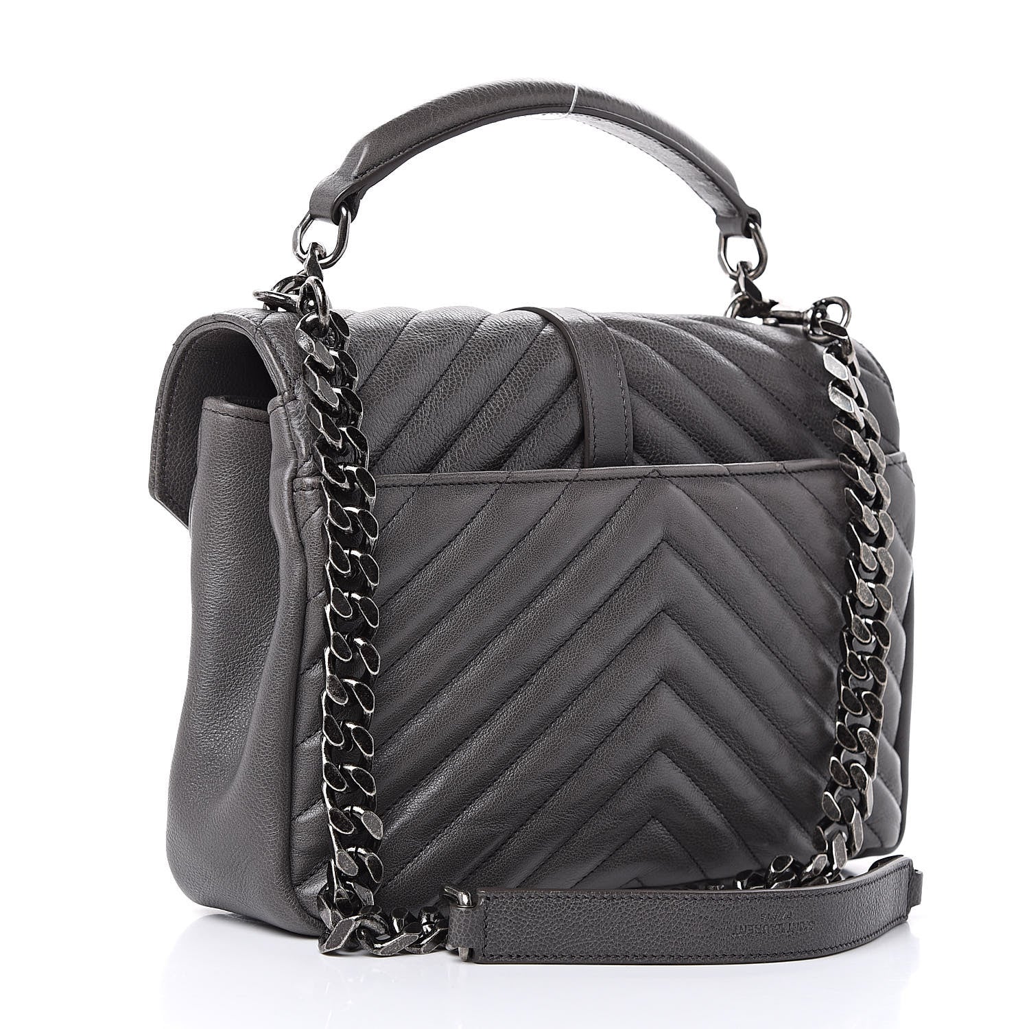 Saint Laurent Sheepskin Matelasse Chevron Monogram Medium College Bag Light Coal 3 of 13