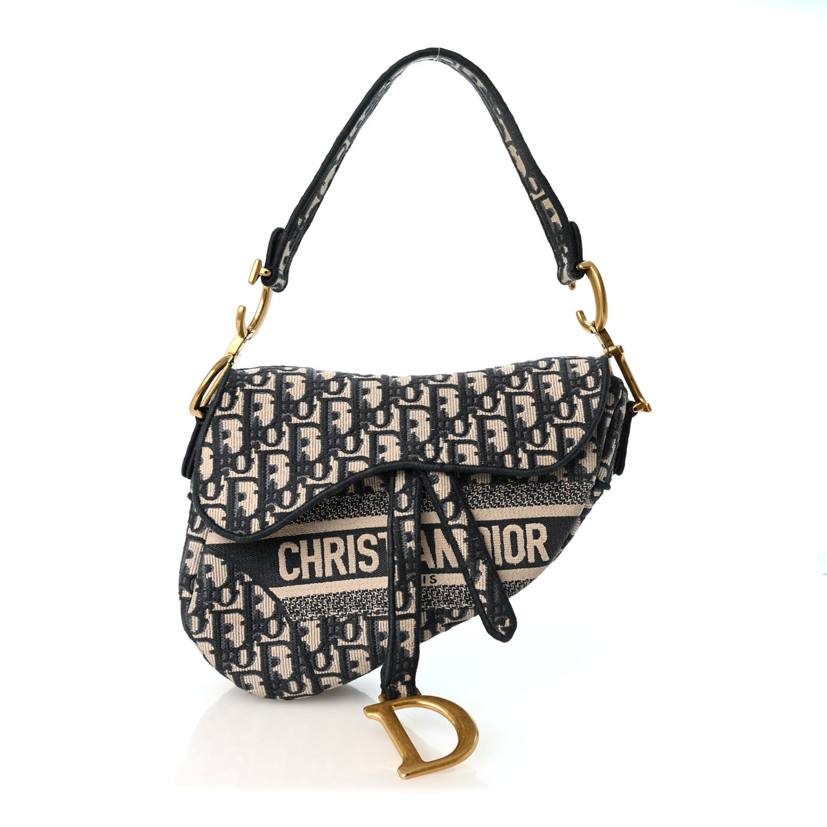 Oblique Embroidered Saddle Bag Blue