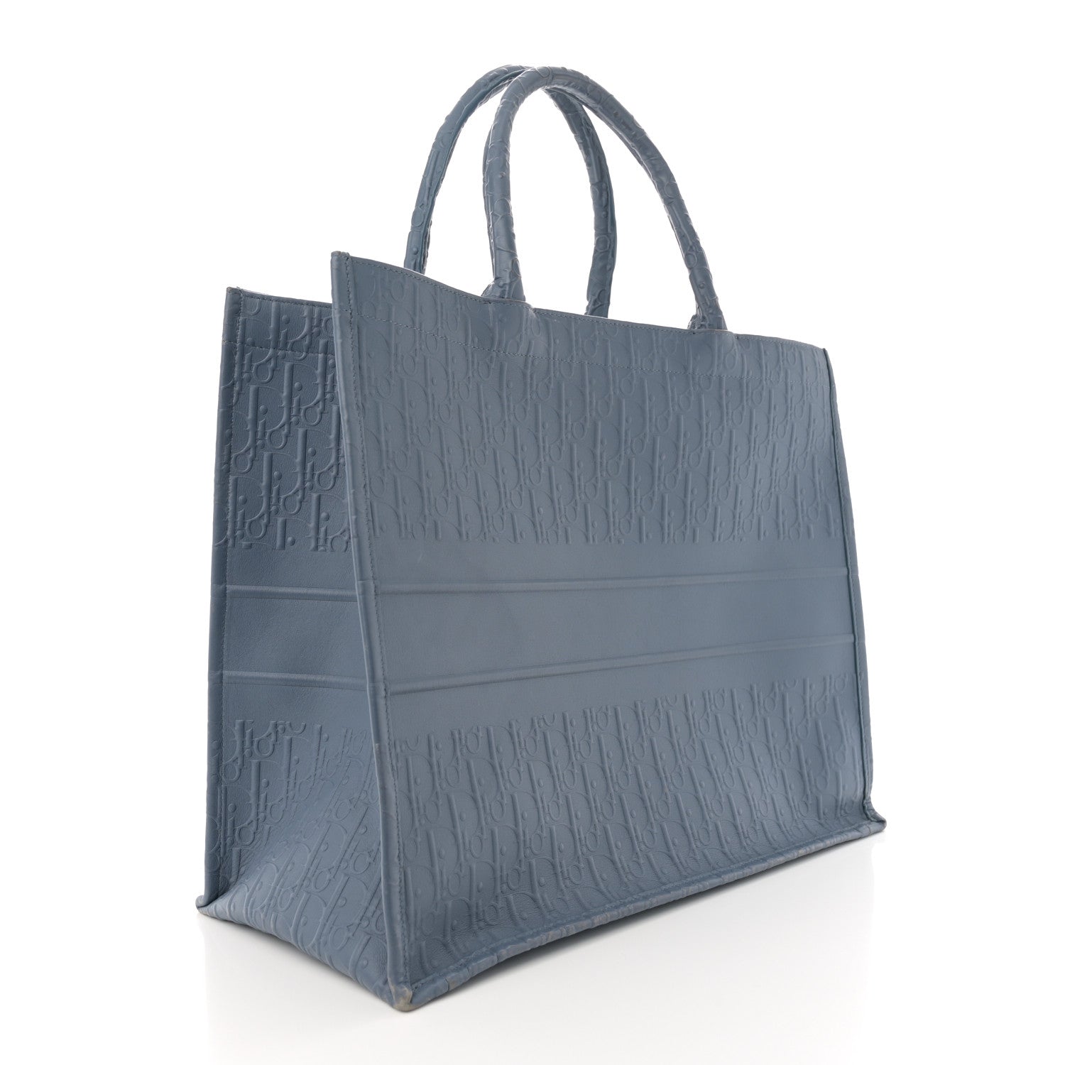 Christian Dior Oblique Calfskin Embossed Book Tote Denim Blue 3 of 14
