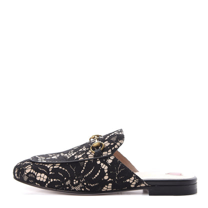 Gucci Lace Malaga Kid Womens Princetown Slippers 36 Black Skin Rose 1 of 10